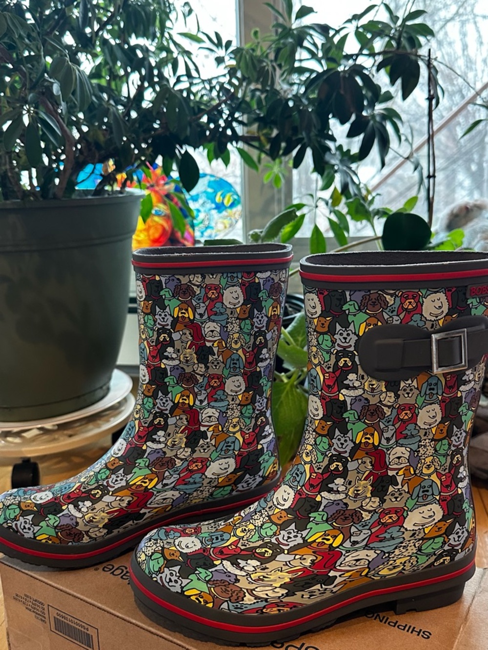 BOBS from Skechers Multicolor Dog Print Women's Rain Boots